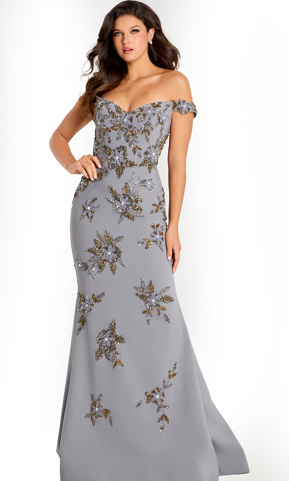 Jovani 44022 - Off Shoulder Embroidered Applique Long Gown