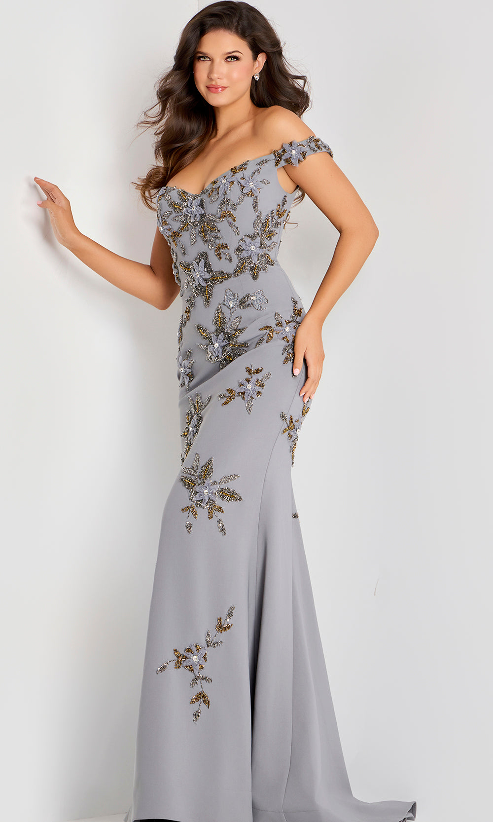 Jovani 44022 - Off Shoulder Embroidered Applique Long Gown