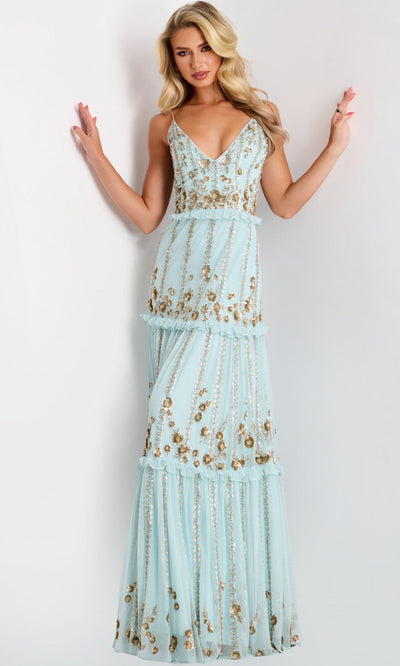 Jovani 44060 - Spaghetti Strap Sequin Embroidered Gown Formal Gowns