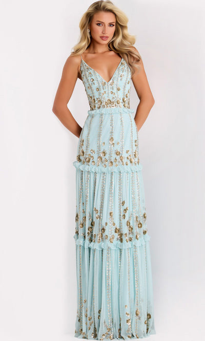 Jovani 44060 - Spaghetti Strap Sequin Embroidered Gown Formal Gowns