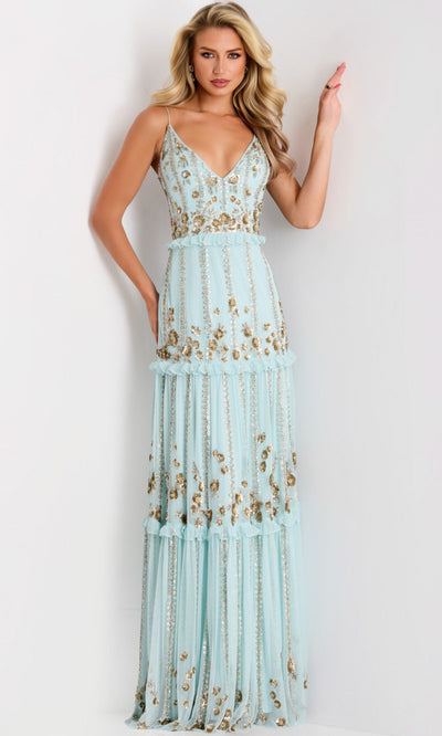 Jovani 44060 - Spaghetti Strap Sequin Embroidered Gown Formal Gowns