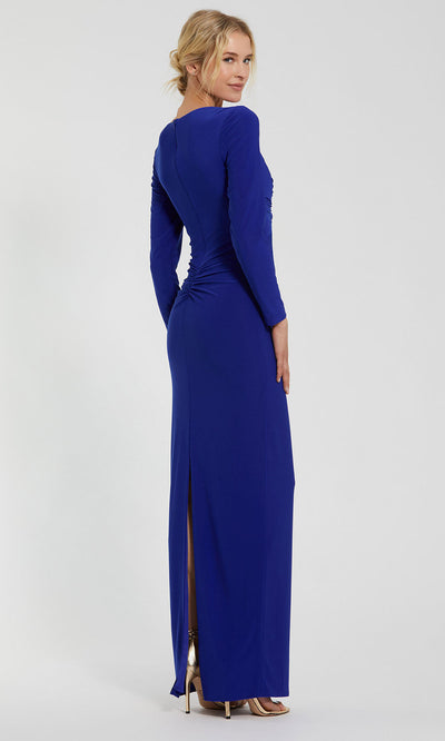 Ieena Duggal 44064 - V-Neck Column Gown with Front Drape Detail Evening Dresses