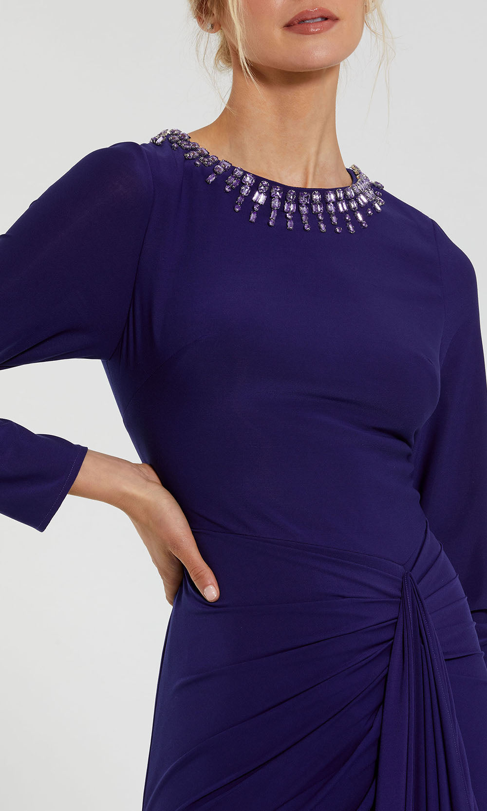 Ieena Duggal 44069 - Long Sleeve Slit Jersey Gown Evening Dresses