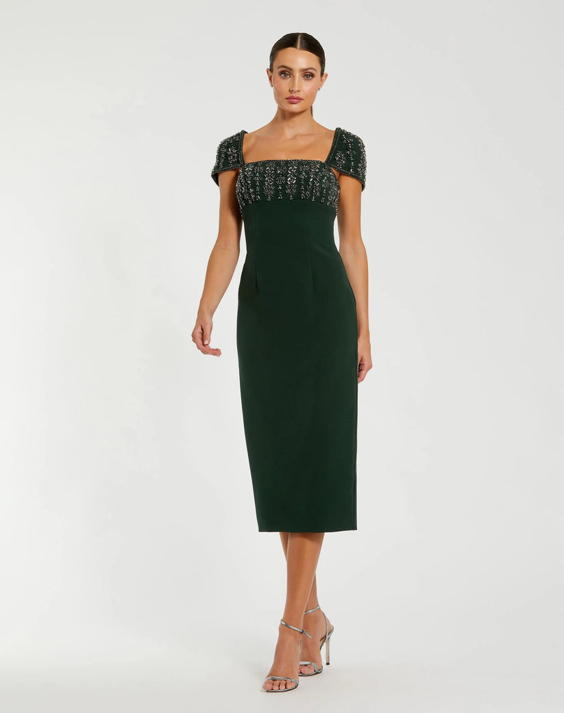 Mac Duggal 44080 - Beaded Square Neck Sheath Dress In Green