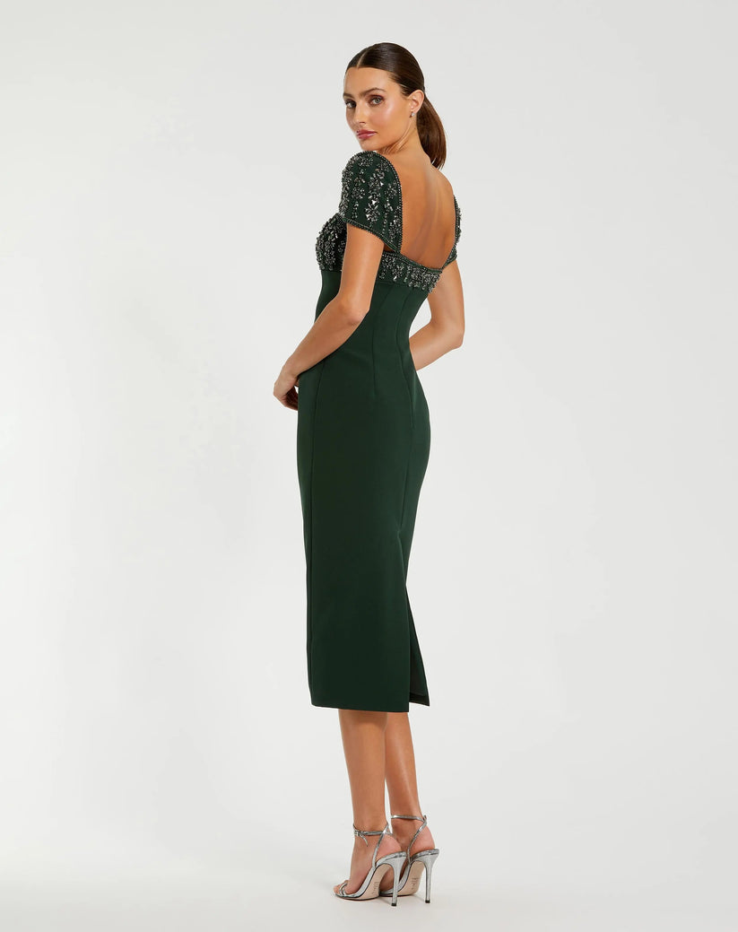 Mac Duggal 44080 - Beaded Square Neck Sheath Dress In Green
