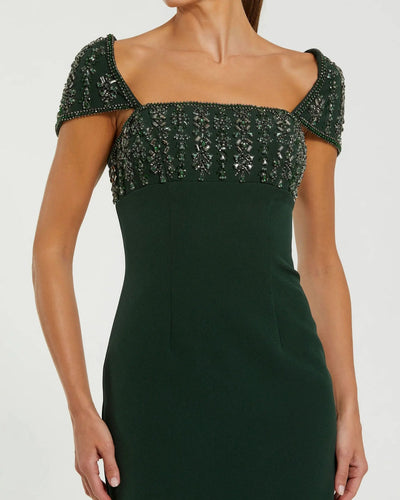 Mac Duggal 44080 - Beaded Square Neck Sheath Dress In Green