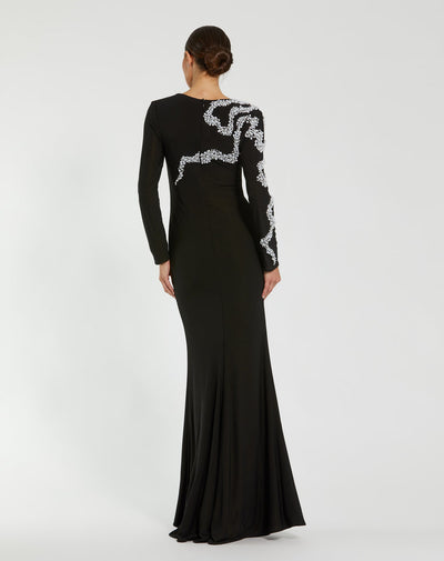 Mac Duggal 44086 - Long Sleeve Fitted Beaded Gown In Black