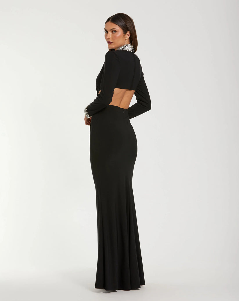 Ieena Duggal 44155 - Long Sleeve Jersey Cutout Dress Formal Gowns in Black