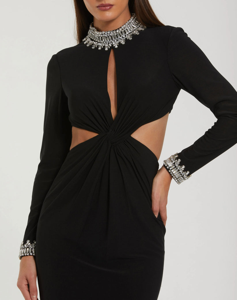 Ieena Duggal 44155 - Long Sleeve Jersey Cutout Dress Formal Gowns in Black