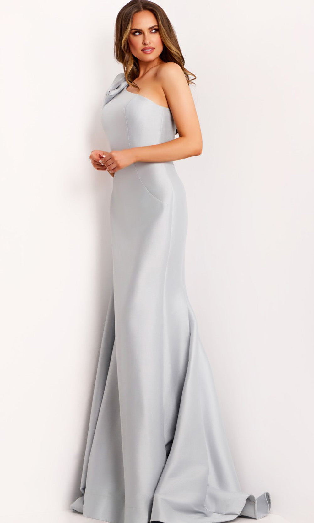 Jovani 44176 - Oversized Bow Asymmetric Evening Gown