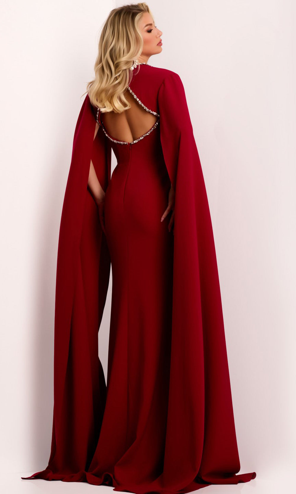 Jovani 44184 - Sheath Skirt Detachable Cape Gown