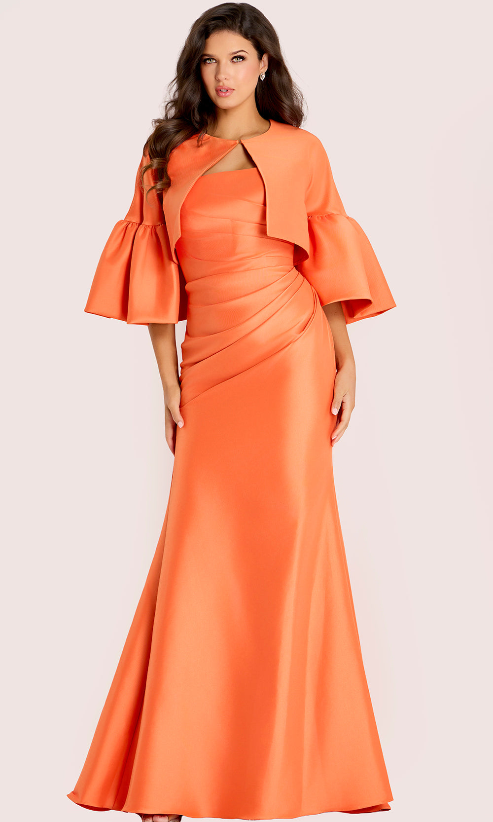 Jovani 44196 - Draped Waist Gown with Bell Sleeve Jacket