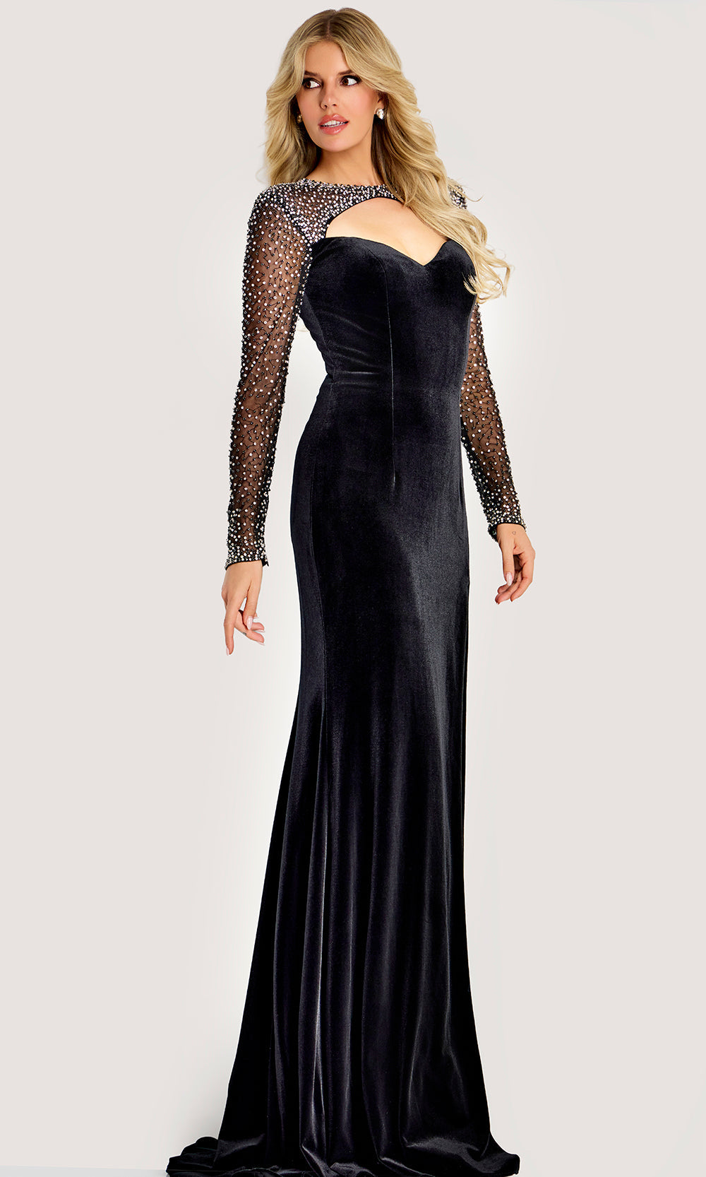 Jovani 44291 - Long Sleeve Sweetheart Embellished Gown