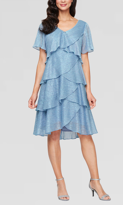 S.L. Fashions 9155124 - Flutter Sleeve Tiered Cocktail Dress Homecoming Dresses