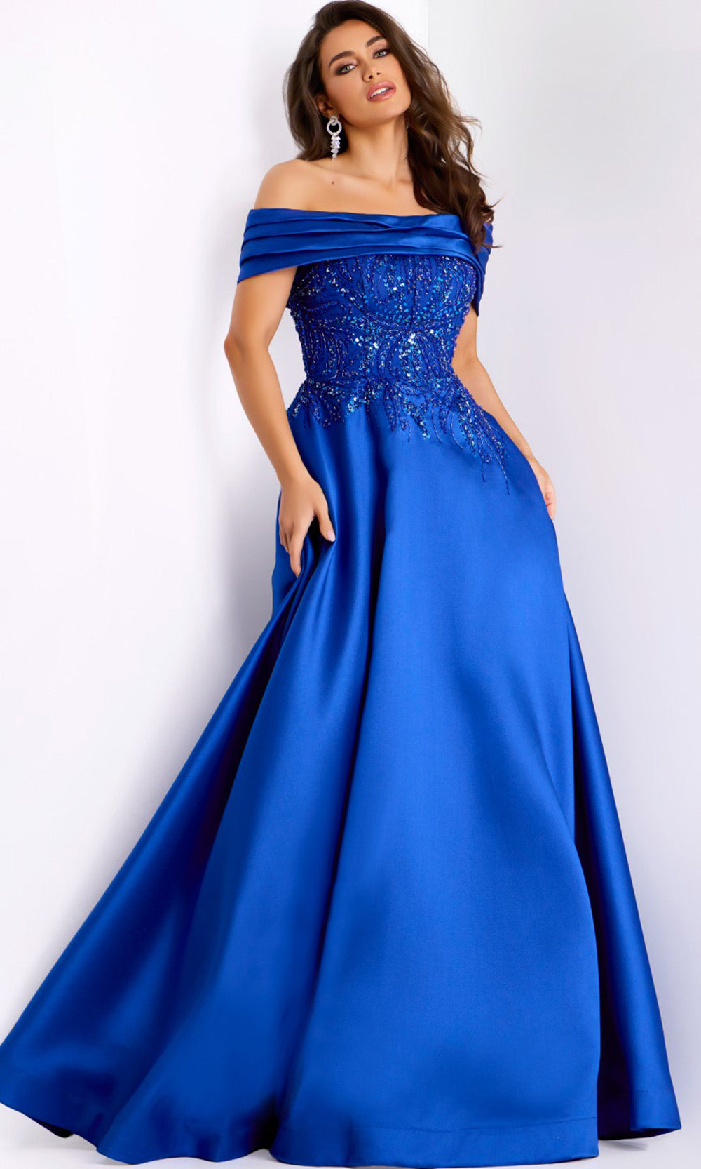 Jovani 44308 - Draped Neckline Beaded Evening Gown Prom Dresses