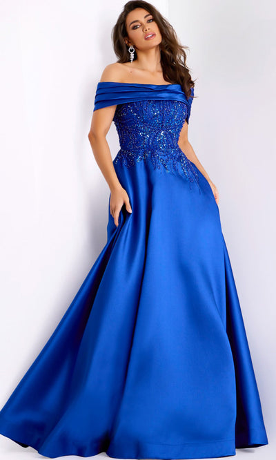 Jovani 44308 - Draped Neckline Beaded Evening Gown Prom Dresses