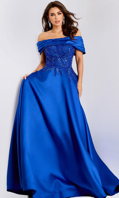 Jovani 44308 - Draped Neckline Beaded Evening Gown Prom Dresses