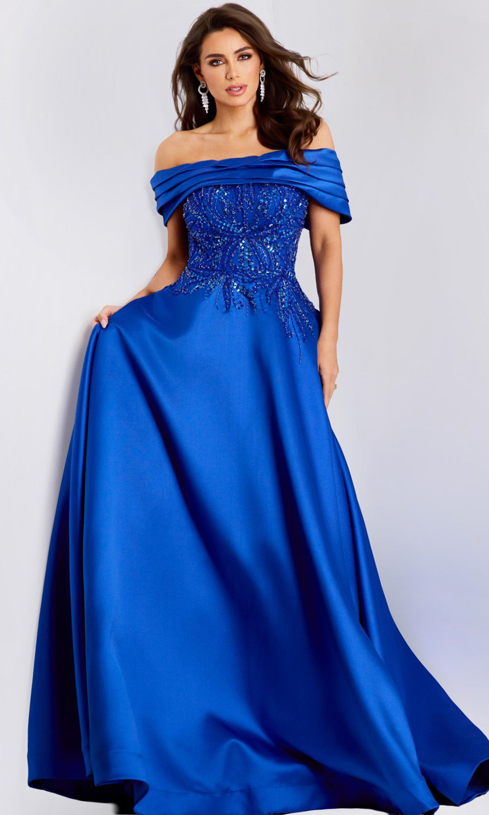 Jovani 44308 - Draped Neckline Beaded Evening Gown