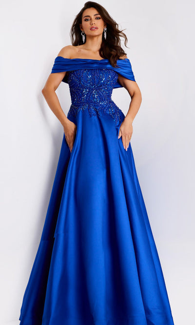 Jovani 44308 - Draped Neckline Beaded Evening Gown Prom Dresses