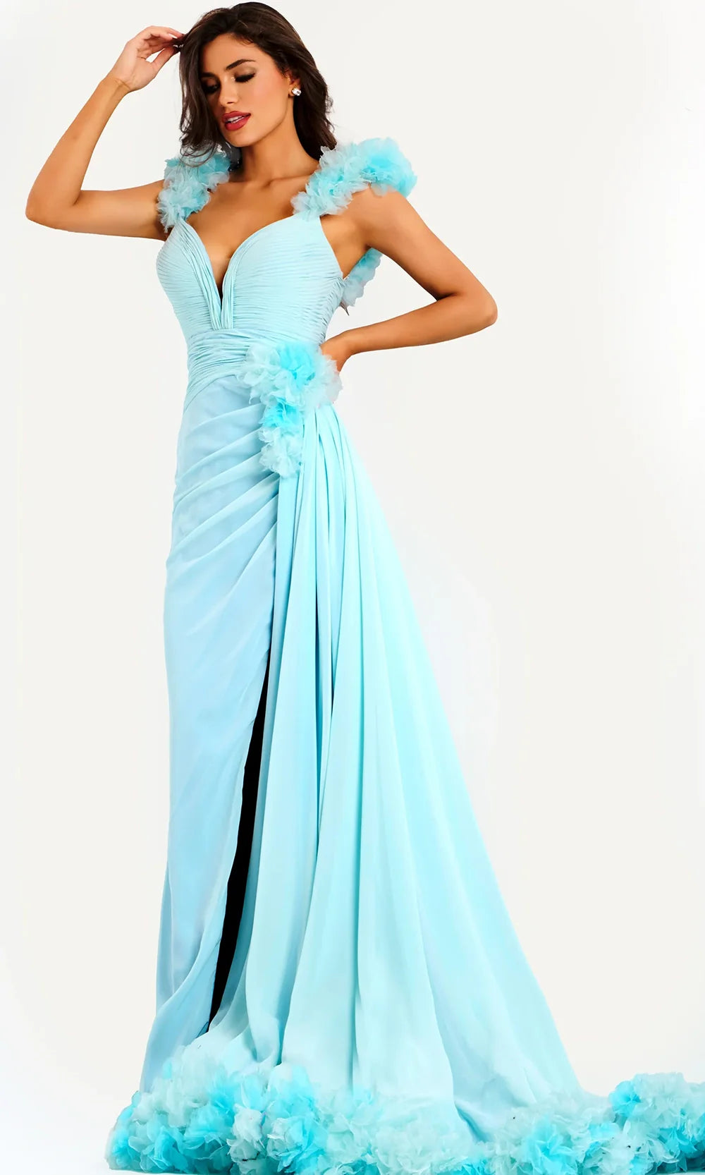 Jovani 44327 - Deep Sweetheart Floral Accent Sheath Gown Mother of the Bride Dresses  in Periwinkle  