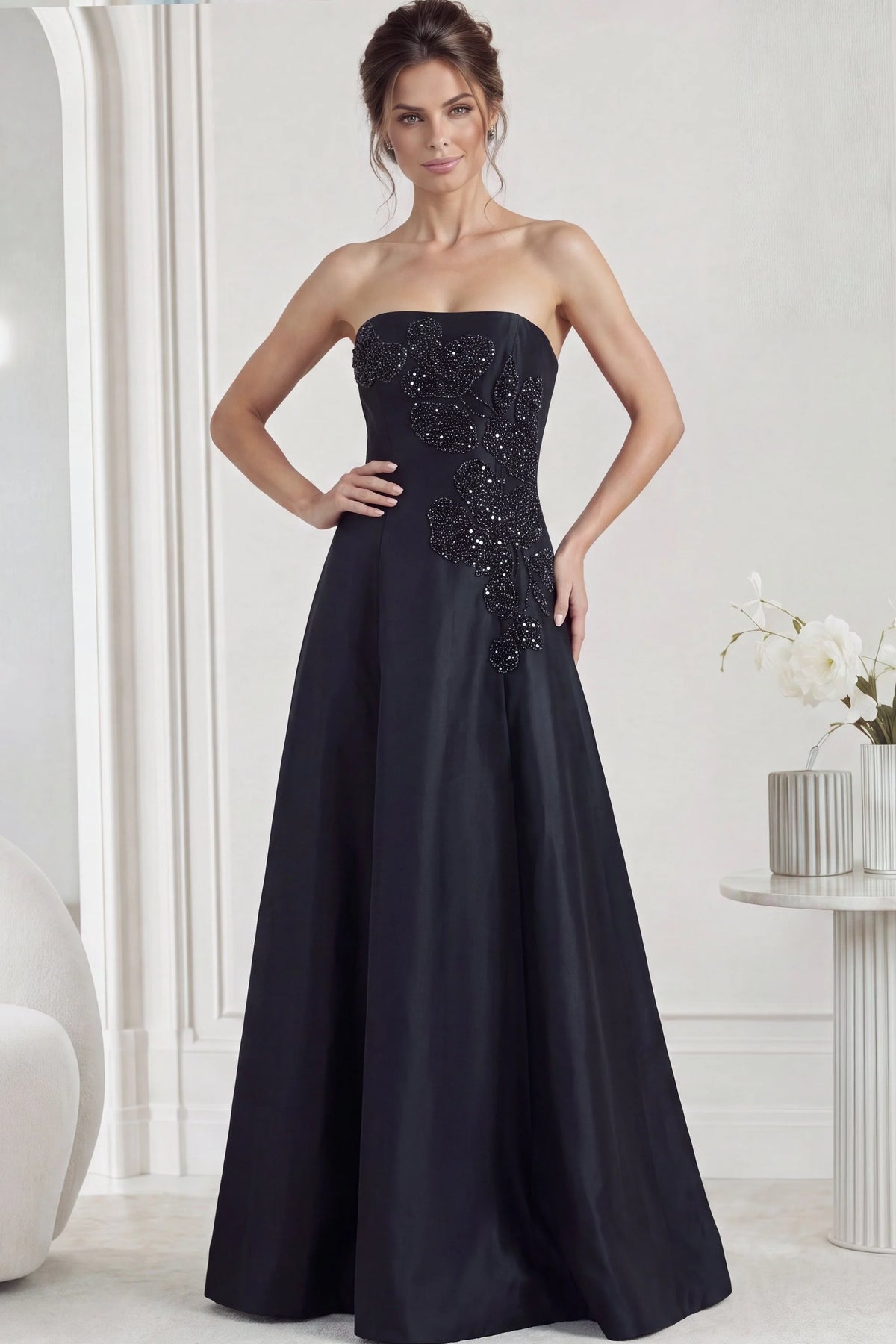 Jovani 44352 - Beaded Floral Applique A-line Gown