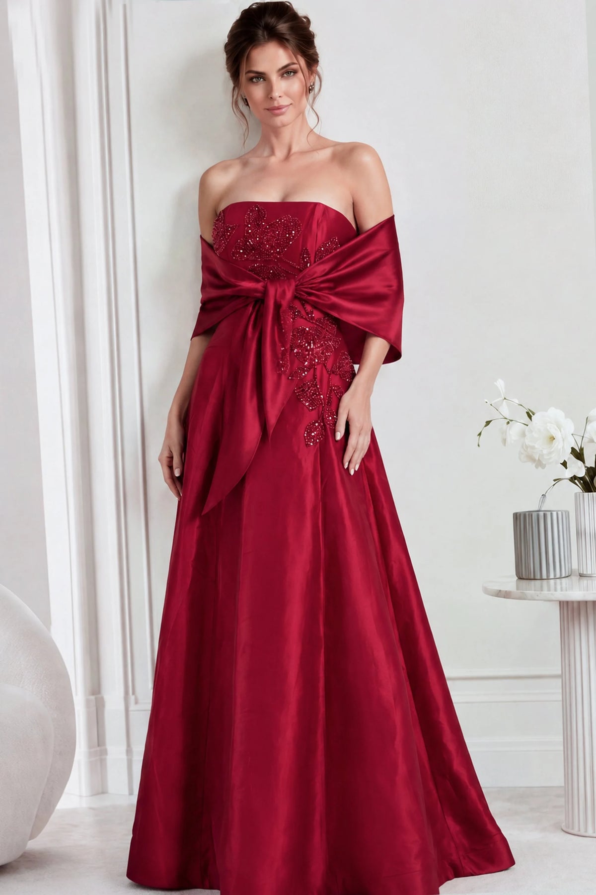 Jovani 44352 - Beaded Floral Applique A-line Gown