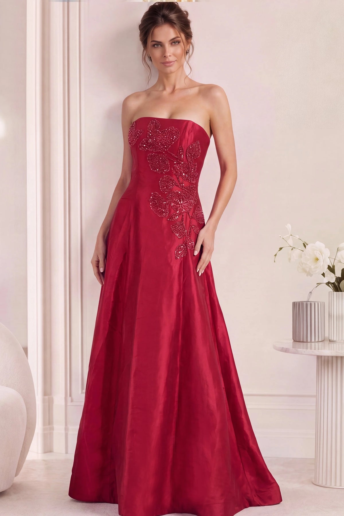 Jovani 44352 - Beaded Floral Applique A-line Gown