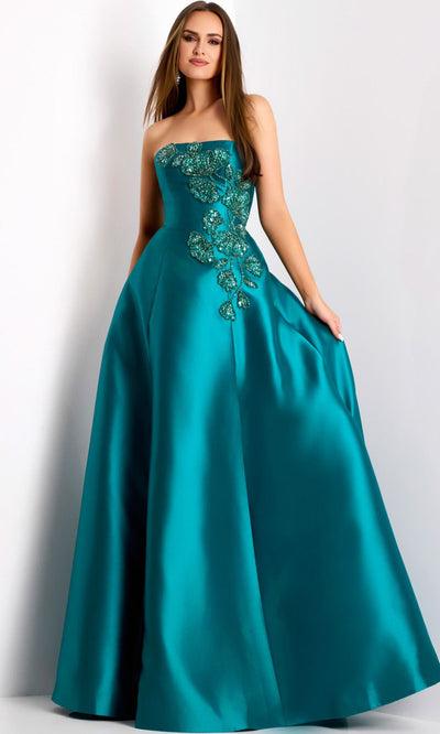 Jovani 44352 - Beaded Floral Applique A-line Gown Prom Dresses