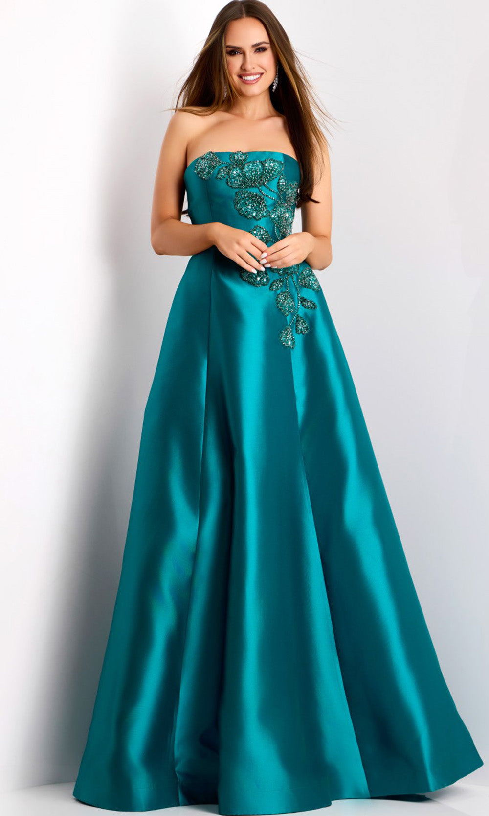 Jovani 44352 - Beaded Floral Applique A-line Gown Prom Dresses