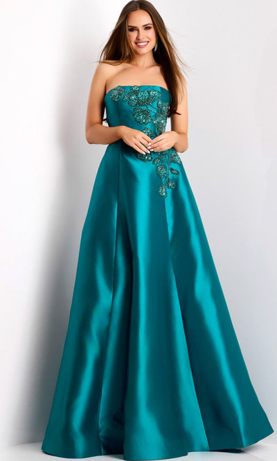 Jovani 44352 - Beaded Floral Applique A-line Gown Prom Dresses
