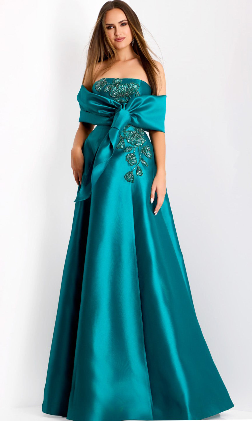 Jovani 44352 - Beaded Floral Applique A-line Gown