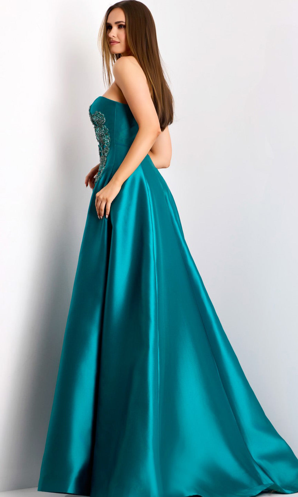 Jovani 44352 - Beaded Floral Applique A-line Gown