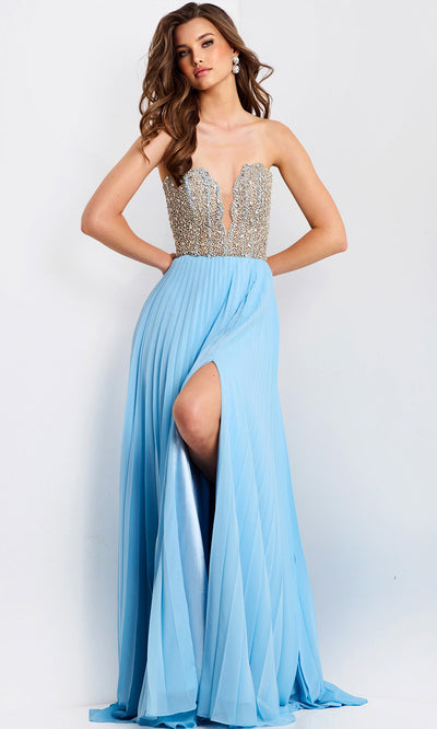 Jovani 44358 - Plunging Beaded Bodice Long Gown Prom Dresses