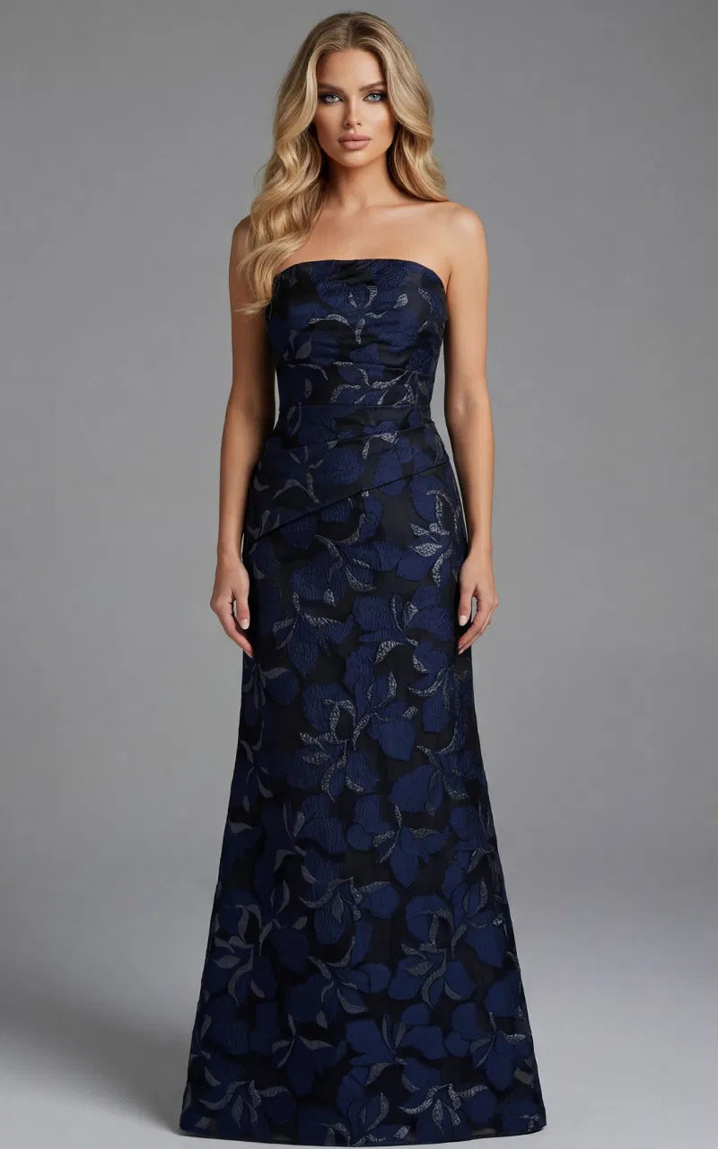 Jovani 44370 - Asymmetric Floral Texture Evening Gown