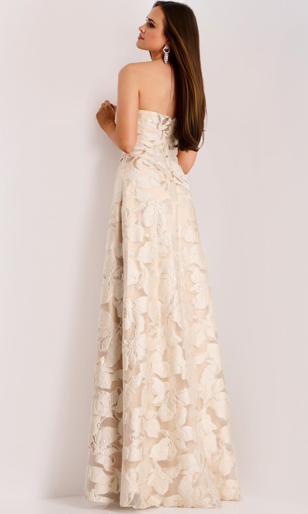 Jovani 44370 - Asymmetric Floral Texture Evening Gown