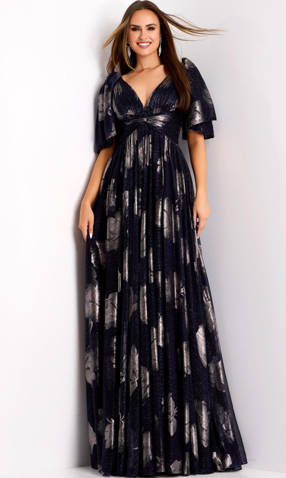Jovani 44374 - Empire Waist High Slit A-Line Evening Gown
