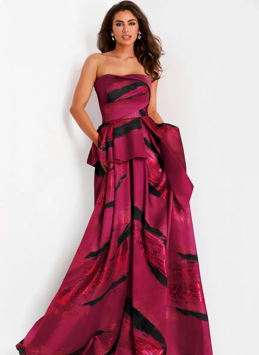Jovani 44387SC - Peplum Abstract Ballgown