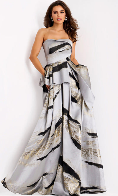 Jovani 44387 - Metallic Jacquard Pleated Evening Ballgown Ball Gowns