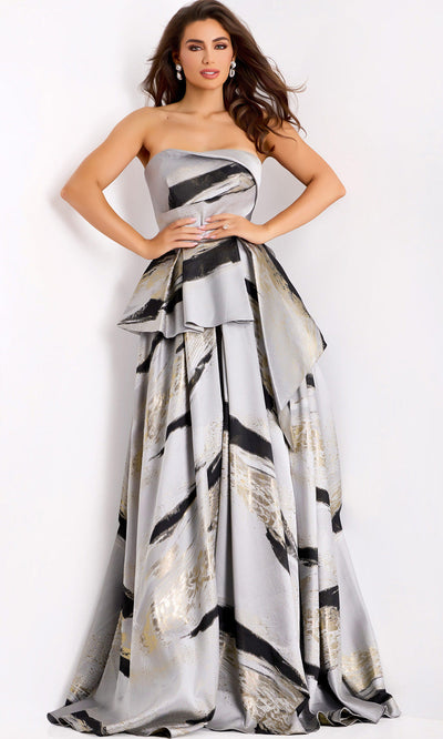 Jovani 44387 - Metallic Jacquard Pleated Evening Ballgown Ball Gowns