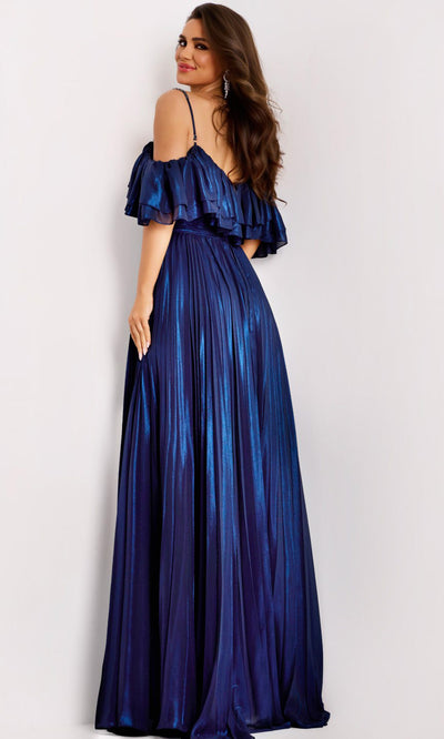 Jovani 44413 - Beaded Strap A-line Gown with Slit Evening Dresses