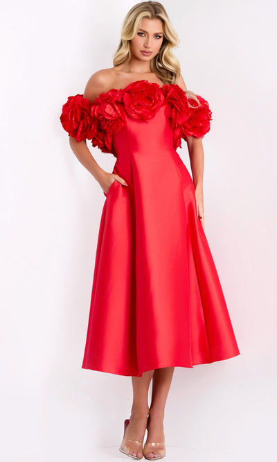 Jovani 44179 - Floral Accent A-Line Tea-Length Dress Homecoming Dresses