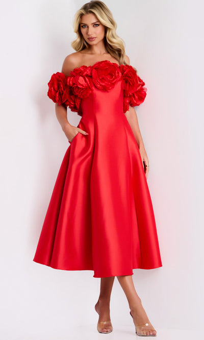 Jovani 44179 - Floral Accent A-Line Tea-Length Dress Homecoming Dresses