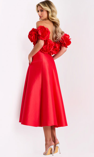 Jovani 44179 - Floral Accent A-Line Tea-Length Dress Homecoming Dresses