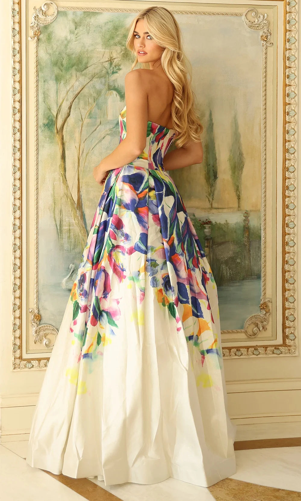 Jovani 44434 - Pleated Full Length Floral Gown Prom Dresses  in Multi  