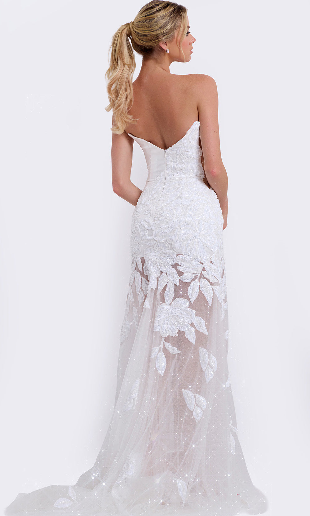 Jovani 44437 - Strapless Floral Embellished Tulle Gown