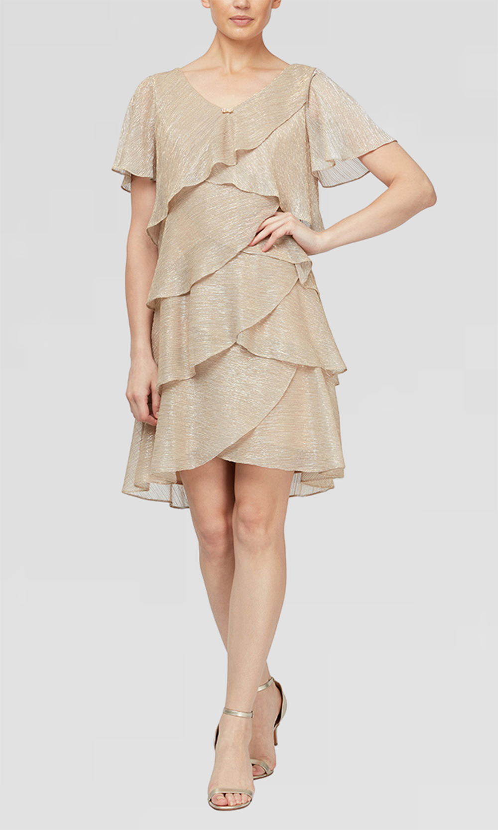 S.L. Fashions 9155124 - Flutter Sleeve Tiered Cocktail Dress Homecoming Dresses