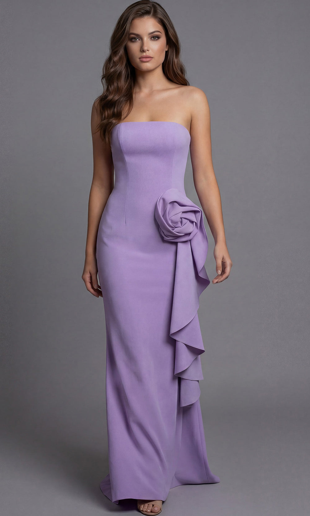 Jovani 44503 - Strapless Floral Accent Evening Gown Special Occasion Dress In Lilac