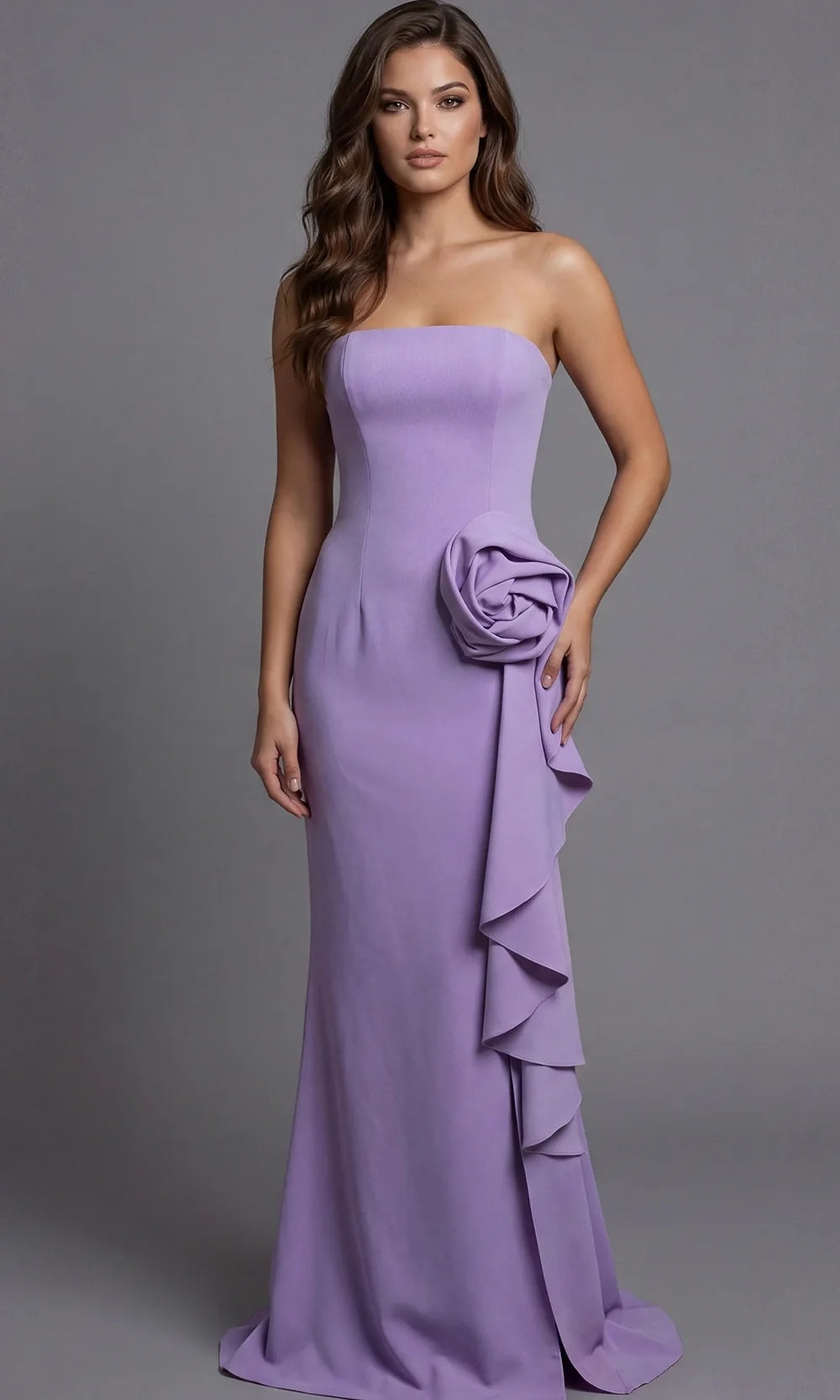 Jovani 44503 - Strapless Floral Accent Evening Gown Special Occasion Dress In Lilac
