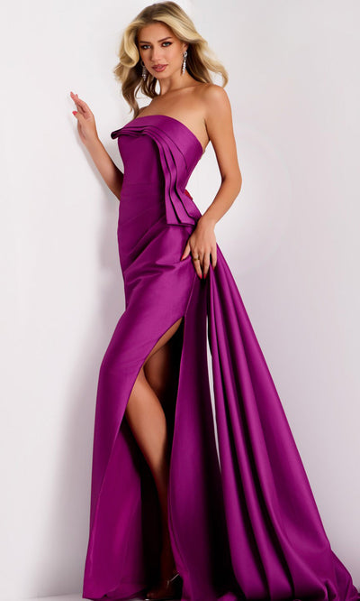 Jovani 44526 - Satin Strapless Gown with Cascading Detail Prom Dresses
