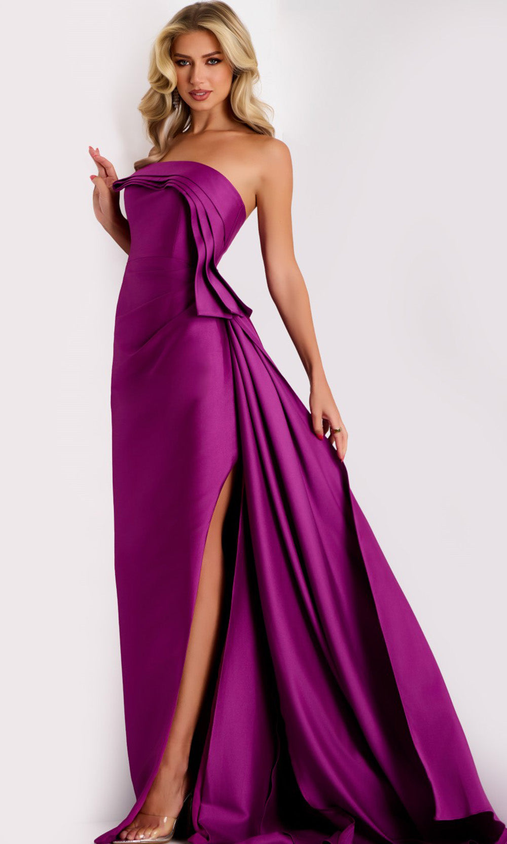Jovani 44526 - Satin Strapless Gown with Cascading Detail